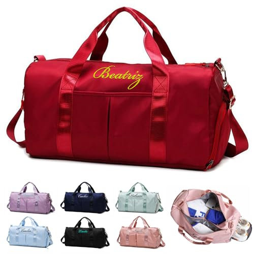 Personalisierter Seesack Personalisierte Sporttaschen mit Namen Personalisierte Reisetaschen für das Wochenende mit Übernachtung Personalisierte Tanztasche mit Nass- und Schuhfach(Rot)