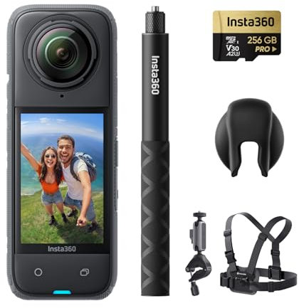 Insta360 X4 Pack Bici - Cámara de acción Impermeable 8K 360, Vídeo 4K Gran Angular, Selfie Stick Invisible, Protectores de Lente Extraíbles, 135 Min Batería, Edición IA, Estabilización