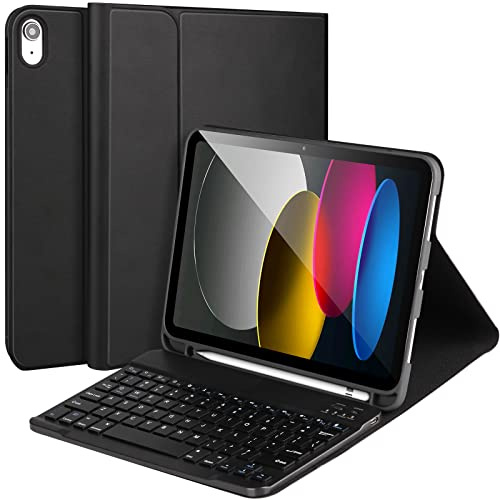 AHYWTAN iPad 10. Generation Hülle mit Tastatur, Tastaturhülle für iPad 10. Generation 2022 10,9 Zoll Tastatur für iPad 10. Generation mit Stifthalter, abnehmbare Bluetooth-Tastaturhülle für iPad 27,7