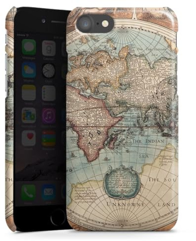 Premium Case kompatibel mit Apple iPhone SE (2022) Smartphone Handyhülle Schutzhülle glänzend Vintage Landkarte Weltkarte