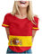 Maillot Espagne Em 2024 T-shirt décontracté pour femme avec capuche et poches à col rond T-shirt baggy polyvalent T-shirt de football doux Chemisier doux Motif lettres du drapeau Design d'élément