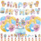32 Pcs Foxy Box Geburtstag Dekorationen FAMILIO-Kinder Karikatur Themenpartyzubehör Cake Topper Geburtstag Banner Foxy box Latexballon Cupcake Toppers für Kinder
