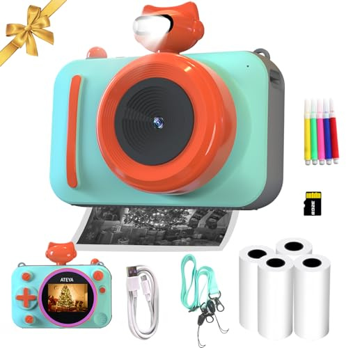 ATEYA Fotocamera per bambini con stampa istantanea per ragazzi dai 3 anni in su, 48 MP 2.5K UHD Fotocamera digitale per bambini con cinghia da viaggio, fotocamera a stampa istantanea fai da te con 4