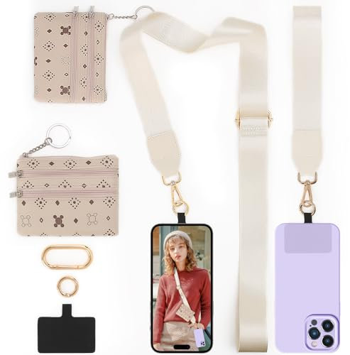 LOUXIFENG Clip and Go Gurt für Handy mit Geldbörse, Crossbody für Damen, Handy-Umhängeband für Handys, Handyhülle, Cross-Body-Saite, mit Reißverschluss, Ledertasche, verstellbare Handykette,