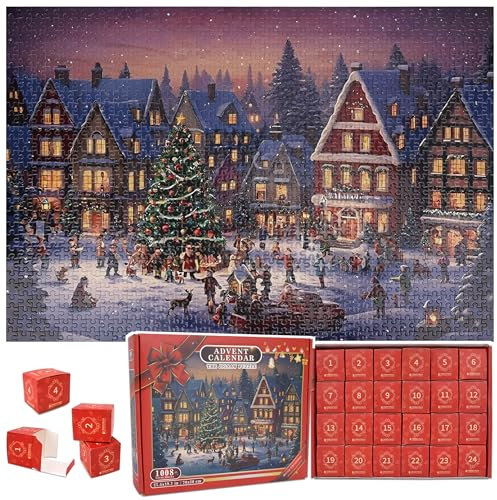 Calendrier de l'Avent puzzle 2024, 1008 pièces, puzzles de 24 jours pour compte à rebours jusqu'à Noël, cadeau de Noël pour garçons, filles, 70 x 50 cm (rose)
