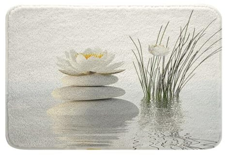 Loussiesd Kinder Weiß Zen-Stein Badematte 40x60cm Jungen Mädchen Spa Badteppiche Zen-Spanne Badematte Zen Yoga Meditation Design Badteppiche