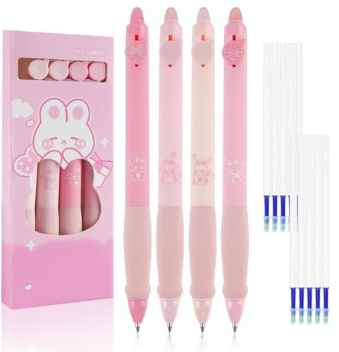 Deepton Radierbarer Kugelschreiber, 4 Stück Radierbarer Tintenroller, Blau Radierbare Stifte, Kugelschreiber Radierbar, Erasable Pen, Gelstifte Radierbar mit 10 Ersatzminen (0,5mm, Rosa)