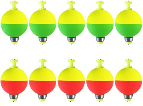 Bombite Fishing Bobbers Floats,10 Packs Weighted Bobbers for Fishing Foam Snap-on Fishing Floats Ball Oval Slip Bobbers for Fishing Bluegill Crappie Panfish Bass Trout Ball-Shape 1.2 in