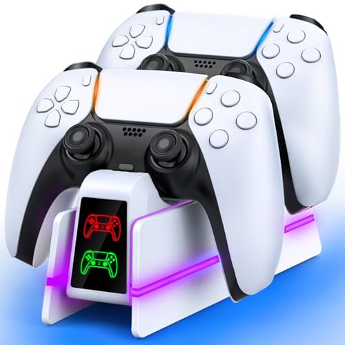 PS5-Controller-Charger for PlayStation-5-Dualsense-Edge, 9 Colors RGB PS5 Charging Station for PlayStation 5 Controller Charger, Charging Dock and Holder Stand for PS5/Slim/Pro Remote Accessorise