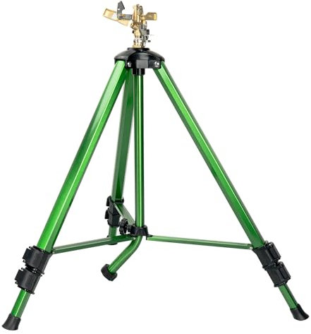 Wexo Palindrog Impact Sprinkler on Tripod Base, Heavy Duty Adjustable Brass Sprinkler Head for Lawn Yard Garden, 360 Degree Large Area Irrigation, 3/4 Connector Extension Legs Flip Locks