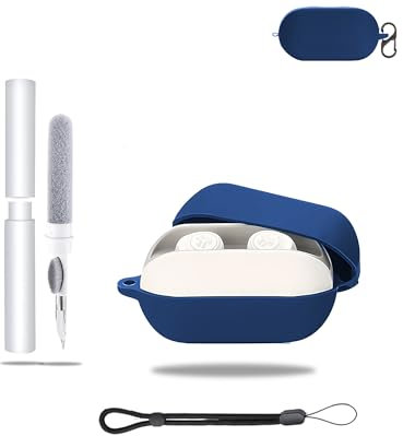 Silikon-Schutzhülle für JLab Audio Go Air True Earbuds – stoßfeste Ladehülle mit Aufbewahrungstasche, inklusive Schlüsselanhänger und Reinigungsset und Umhängeband, stilvoll und schützend, Blau
