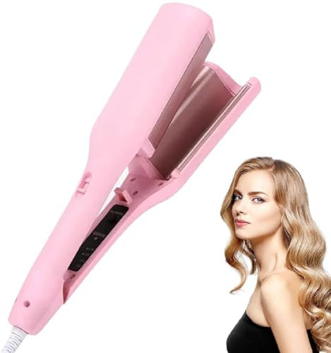 Curluxe French Curls Iron,Rommantischer Lockenstab für französische Eierrollen,32mm Welleneisen Lockenstab,Einstellbare Temperatur Lockenwickl,French Wave Lockeneisen für Lange,Kurze Haare (Rosa)