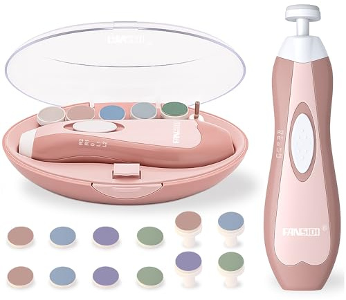 Fansidi Baby Nail Trimmer Electric, Easy & Safe Nail File for Newborn to Toddler, Whisper-Quiet Nighttime Use, Precise 4-Stage Grinding Heads, LED Light, 18-Pcs Kit, Blush Petal Pink, Baby Shower Gift