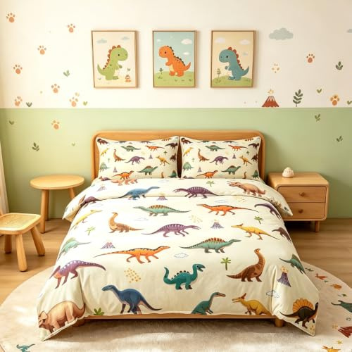 richhome Dinosaur Bettwäsche für Kinder, Jungen, Jugendliche, Dino Bettbezug, 140 x 200 cm, Dino Bettwäsche, dekorativ