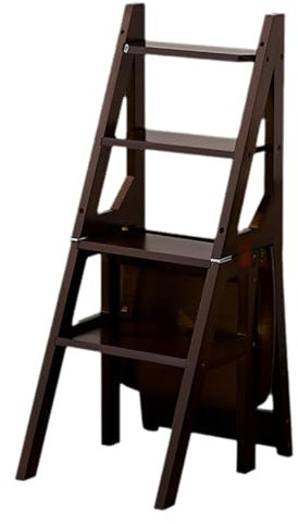 2-in-1 Klappleiter aus Holz, dunkles Walnussholz, 4-stufiger faltbarer Tritthocker, Mehrzweck-Präsentationsständer & Blumenständer, perfekt für Heimbibliothek & Dekoration