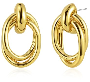 14 Karat vergoldete, klobige Goldohrringe, geometrische Tropfenohrringe für Frauen, große Creolen, goldene Statement-Ohrringe, hypoallergene Modeohrringe, Schmuck