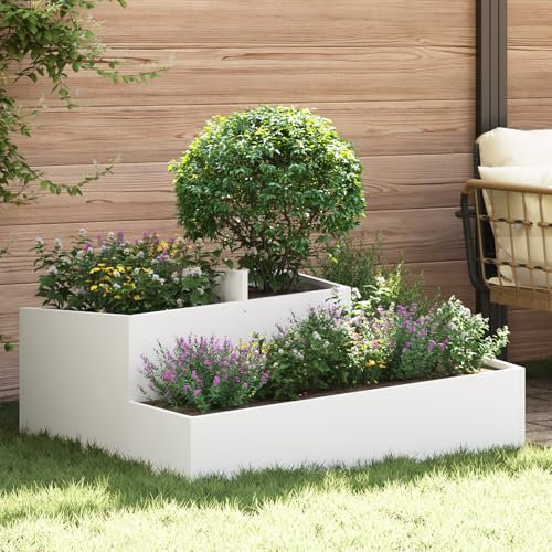 HaoChrymec Pflanzgefäß with Kunststoff, Rechteckig Design, Lackierte Oberfläche, Pflanzgefäße für Draussen, Blumentöpfe Plastik, Pflanztisch Outdoor, Weiß, Mittel