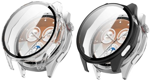 MGUEIAO [2 Stück Hülle kompatibel mit Huawei Watch GT 6 46mm,Hülle Mit Displayschutz,Hard PC Rundum Displayschutz Schutz Case für Huawei Watch GT 6 46mm-Schwarz+Transparent