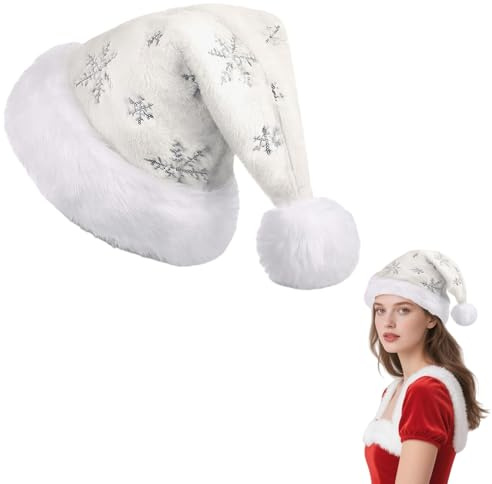 Richaa Velours Weihnachtsmütze Erwachsene mit Pailletten Schneeflocke, Weihnachtskopfschmuck Nikolausmütze Plüschkrempe