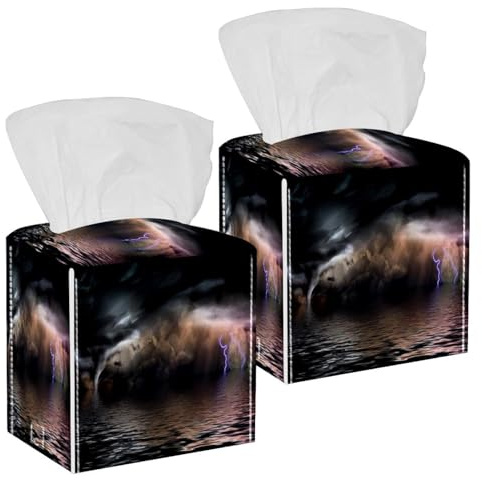 Tornado Taschentuchbox, quadratisch, Leder, für Schminktisch, Toilette, Tank, Kommode, Nachttisch, Arbeitsplatte, Büro, Auto, 2 Stück