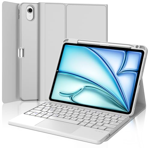 JADEMALL Clavier avec Touchpad pour iPad Air 11 M4/M3/M2 2026/2025/2024, AZERTY Français Clavier Bluetooth Détachable avec Pavé Tactile pour iPad Air 11 Pouces M2/M3/M4 2025/2026, Gris Clair