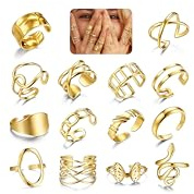LOLIAS 14 Stück Ringe Damen Edelstahl Ring Verstellbar Wasserfeste | Ringe Silber/Gold Damen Offene Daumen Knöchel Minimalistischer Rings Set Fingerringe Damenring Ring Schmuck Frauen