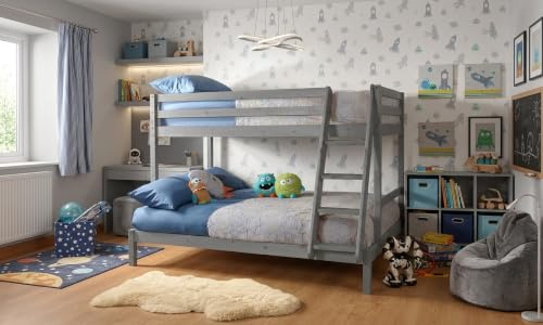 Comfy Living Triple Bunk Bed, 3ft Single & 4ft Small Double, Solid Wooden Bed Frame with Ladder & Safety Guardrail for Kids, Teens