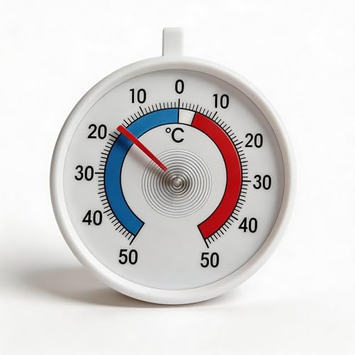 Lantelme Kühlschrankthermometer 1 Stück zum Aufhängen | Ø 7cm | Temperatur + - 50°C Analog | Thermometer Weiß für Gefrierschrank Eisfach Kühltheke Kühlzelle Kühlfach Kühlschrank | Bimetall Analog