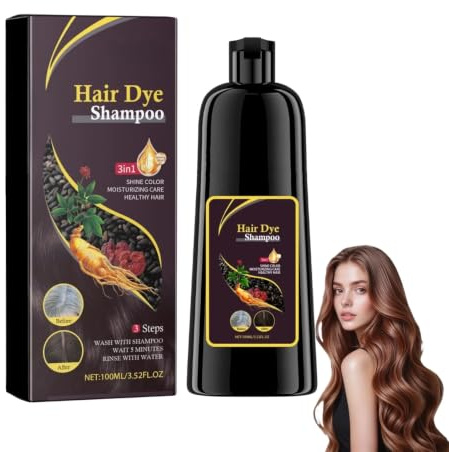 100ML Marrón Hair Dye Shampoo 3 en 1, Champu para Canas Pelo Marrón, Champú para Cabello Brown Instantáneo Champu Colorante Tinte para Hombre y Mujer, Hair Color