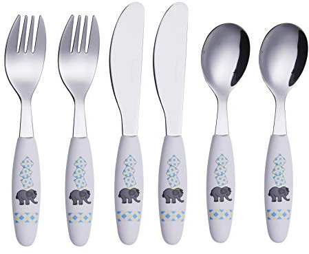 Exzact 6 Pieza Cubertería niños/Cubertería Infantil - 2 x Cena Cuchillo, 2 x Cena Tenedor, 2 x Cena cuchar (Elefante x 6)