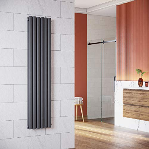 Radiador de diseño de panel, toallero vertical de doble capa, con conexión central, color antracita, 350 x 1600 mm