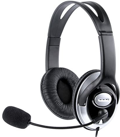 Dynamode USB Headset with Microphone - Wired Headphones for Computer, Laptop, Gaming, Office, Work - 1.7m Length Cable Black Adjustable Sound Cancelling Headset with Mic for Chat, Calls, Streaming