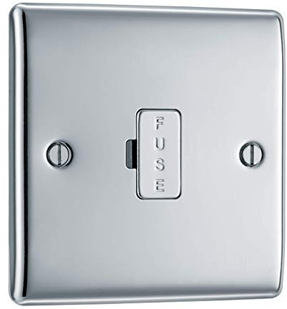 BG Electrical Unswitched Fused Spur Connection Unit, Double Pole, Raised and Slim Profile, Round Edges, Nexus Metal, Polished Chrome, 13A, NPC54