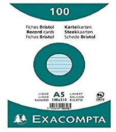 Exacompta 10818SE 100er Pack Karteikarten liniert DIN A5 in Folie eingeschweißt 14,8 x 21 cm ideal für die Schule und Universität zum Lernen blau