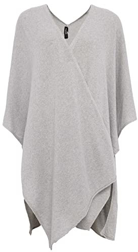 Zwillingsherz Poncho-Schal mit Kaschmir - Hochwertiges Cape für Damen - XXL Umhängetuch und Tunika - Strick-Pullover - Sweatshirt - Stola - Hellgrau