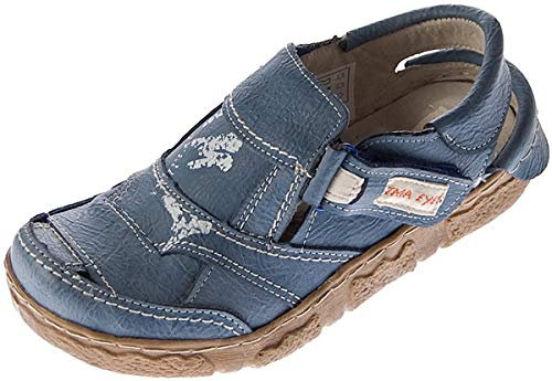 TMA Damen Comfort Sandaletten Leder Schuhe 7668 Blau Halbschuhe im Used Look Sandalen Gr. 36
