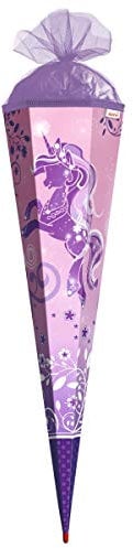 ROTH Schultüte groß Purple Unicorn - 85 cm - 6-eckig Rot(h)-Spitze Tüllverschluss - Zuckertüte Einhorn Schulanfang
