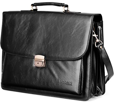 Lombard Laptop Messenger Bag PU Faux Leather Business Shoulder Bag - 14 Inches Laptop Briefcase Luxurious Design Black