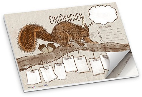 itenga Schreibtischunterlage Einhörnchen DIN A2 50 Blatt (Kombination Einhorn und Eichhörnchen)