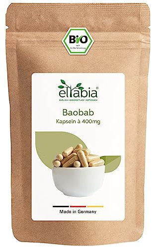 Bio Baobab Kapseln 500 Stück | Hochdosiert 1290mg Tagesdosis | Affenbrotbaum in Rohkost Qualität | Apothekerbaum 100% rein und ohne Zusatzstoffe | Veganes Fruchtpulver