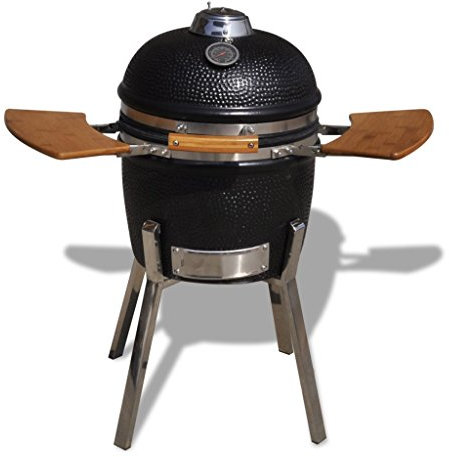 Festnight- Barbecue à Charbon Kamado Céramique 81 cm avec 2 étagères en Bois Pliables latérales