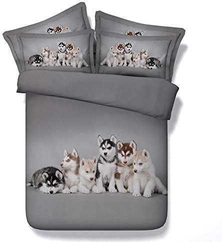 Sticker superb 3D Husky Warm Housse de Couette avec Fermeture éclair, Adolescent Fille Belle Husky 200X200cm Housse de Literie Hiver Été Housse de Couette Noël Hiver (Husky, 200x200cm)