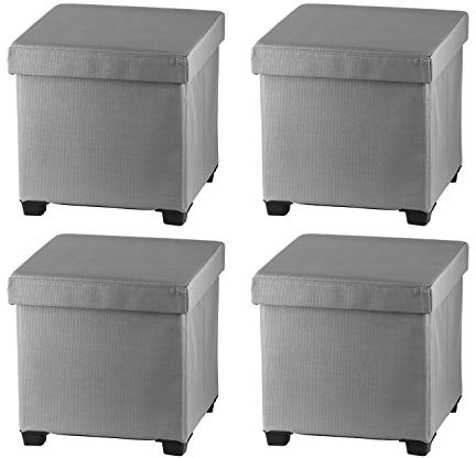 Multi-Purpose Folding Storage Ottoman Foot Rest Stool - LIGHT GREY - 38cm (H) x 38cm (W) x 38cm (L) - Suitable for Indoor or Outdoor Use - Max Load 150kg (Set of 4)