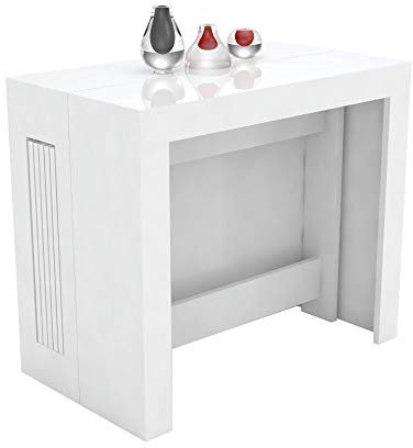 VE.CA - Karen - Consolle Allungabile - In Legno - Dimensioni: 90x77x51,5 a 300 cm - Colore: Bianco Lucido - Arredo cucina, casa - Made in Italy