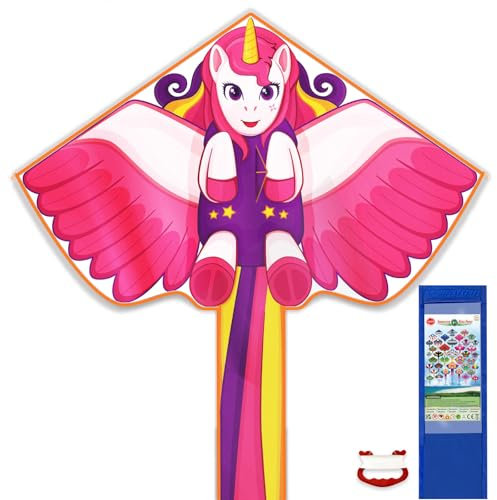 Drachen Kinder & Erwachsene, Einhorn Drache Leicht zu Fliegende Outdoor Drach für Kinder, 4 5 6 7 8+ Jahre Jungen Mädchen für Flugdrachen Mit 100 Meter Drachenschnur und Aufbewahrungstasche