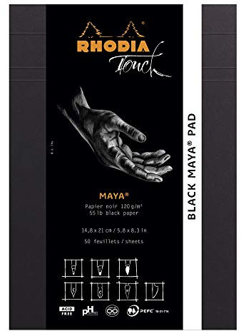 Rhodia 116110C - Black Maya pad A5, 16 x 21 cm, 50 Blatt, mikroperforiert und heraustrennbar, blanko, 120g, schwarz, 1 Stück