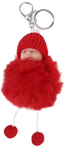 pom pom porte-clés bébé poupée de couchage fausse duveteux porte-clés pendentif ornements pour voiture clé décor rouge
