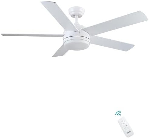 CJOY Ventilatore da Soffitto con Lampada e Telecomando, Plafoniera con Ventilatore Reversibile Camera da Letto Soggiorno 132 cm 5 Pale, LED Ventilatore da Soffitto Bianco Silenzioso Estate Inverno