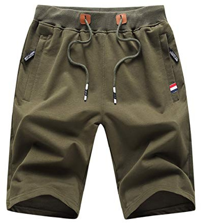 ZOXOZ Herr Korta Byxor Sommar Sportshorts, Elastisk Midja Bomull Träningsshorts med Blixtlåsfickor för Daglig Användning och Utomhusaktiviteter Grön XXL