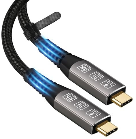 CABLEDECONN Câble USB 4 8K 5K M/M USB-C Compatible avec Thunderbolt 4 8K@30Hz 5K/4K 60Hz Vidéo 40Gbps taux de Transmission de Données 20V 5A 100W Power Delivery Câble SSD Externe eGPU 1,2 m